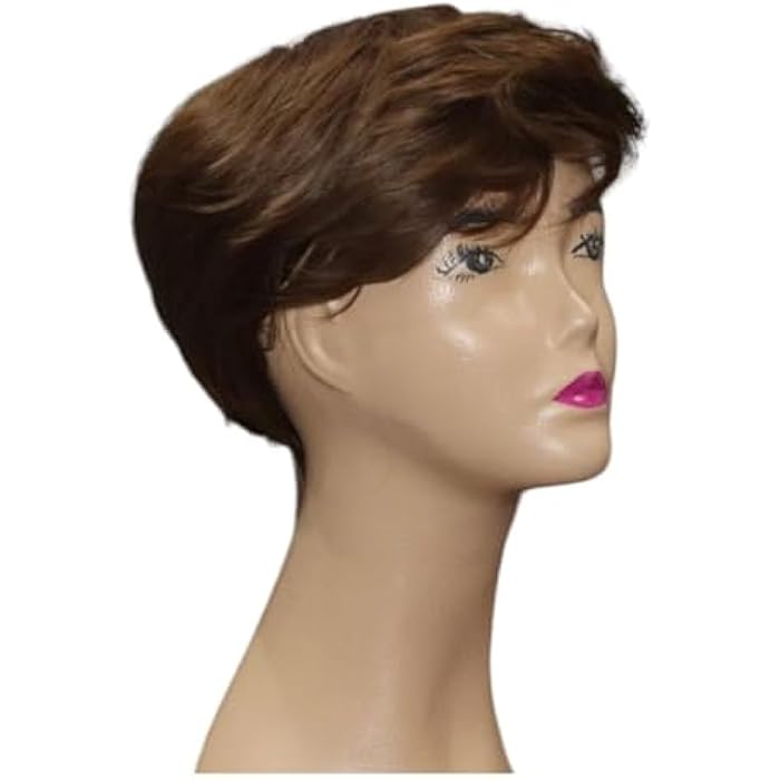 DILLARDS Short Pixie Cut Wig, Brown Synthetic Hair, Layered Style With Side Swept Bangs - Image 3